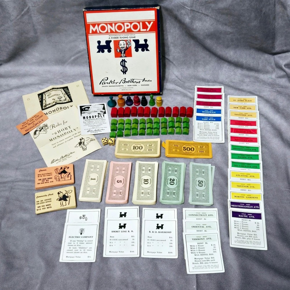 Vintage‎ Parker Brothers Monopoly Game Rare Wooden Tokens No Board
